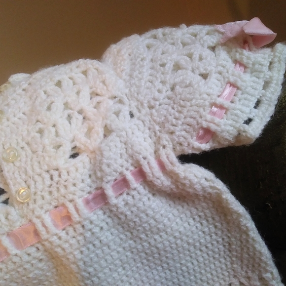 4 Pieces Crocheted Baptism Christening Gown, Doll Gown - Picture 6 of 8